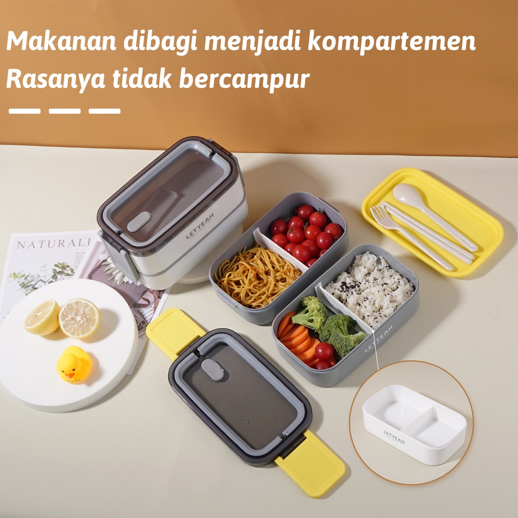 Letyeah &amp; Anantagt Kotak makan 2 susun plastik 1600ML Anti Bocor Sendok Dan Sumpit/Tempat Makan Microwaveable