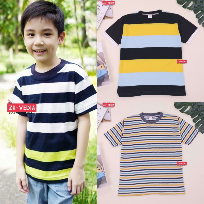 Kaos Salur size Bayi - 12 Tahun / Kaos Salur Anak Laki Perempuan  Lengan Pendek Murah Baju Stripe