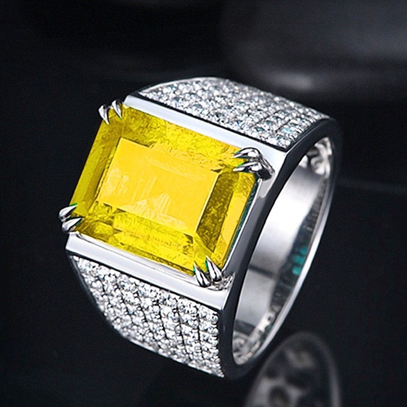 Sapphire Cincin Pria Bahan Titanium Steel S925 Hias Kristal Emerald Sapphire Untuk Pernikahan