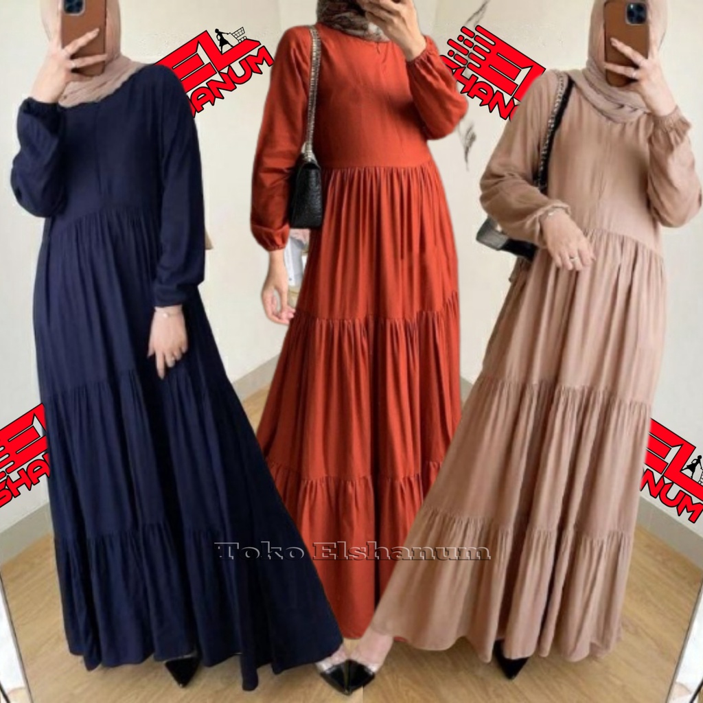 Gamis Syari Twill Polos Terbaru Rayon Kandel Super Premium Gamis Jumbo Busui Lengan Panjang Kerut Murah | Baju Muslim Wanita Kekinian 2022