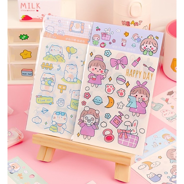 KENSHO Sticker Set Aesthetic Stiker Korea Import Isi 4 Lembar Import Lucu / Pvc
