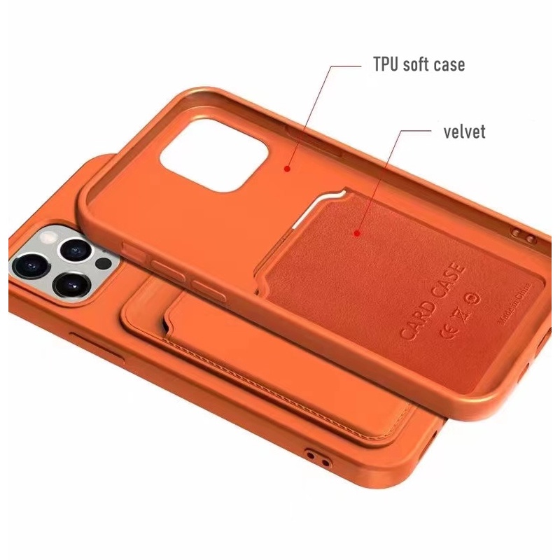 Silicone Card Holder Case Iphone 11 13 12 Pro Max Xs Max XR 7 8 Plus Se2020 dengan Logo All-Inclusive Portable Anti Jatuh Pelindung Case