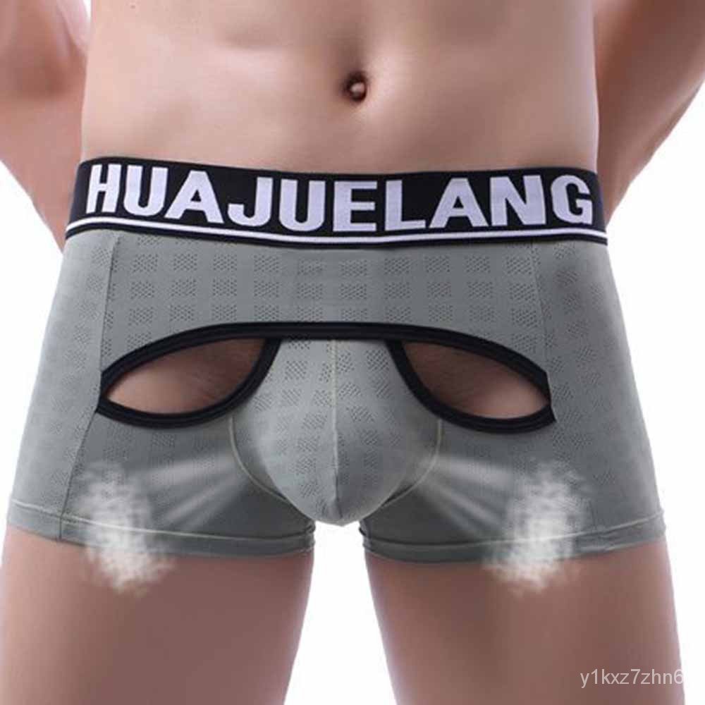 Hollow Breathable Underwear Men Boxer Shorts U-Convex Pouch Underpants Penis Sheath See Through Unde