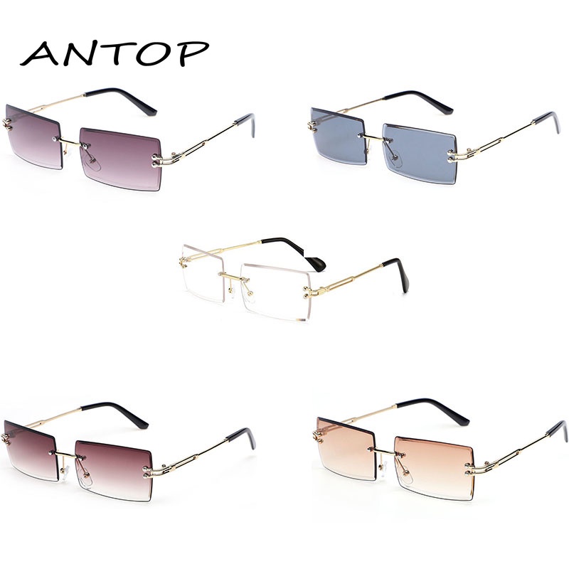 Korea Kacamata Wanita Gradien Persegi Aksesoris Kacamata Fashion Tanpa Bingkai ANTOP