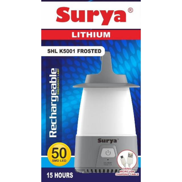 Lampu Cas Emergency Lentera 50 SMD LED Surya SHL K5001 Frosted Lithium