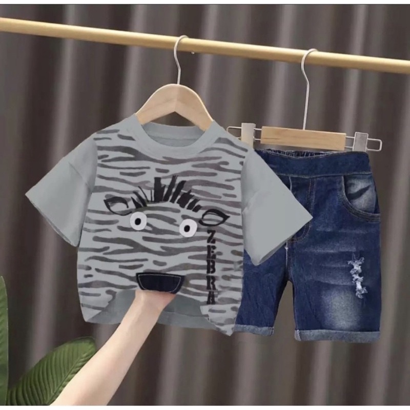 setelan baju dan celana pendek levis anak motif zebra 1-5 tahun grosir