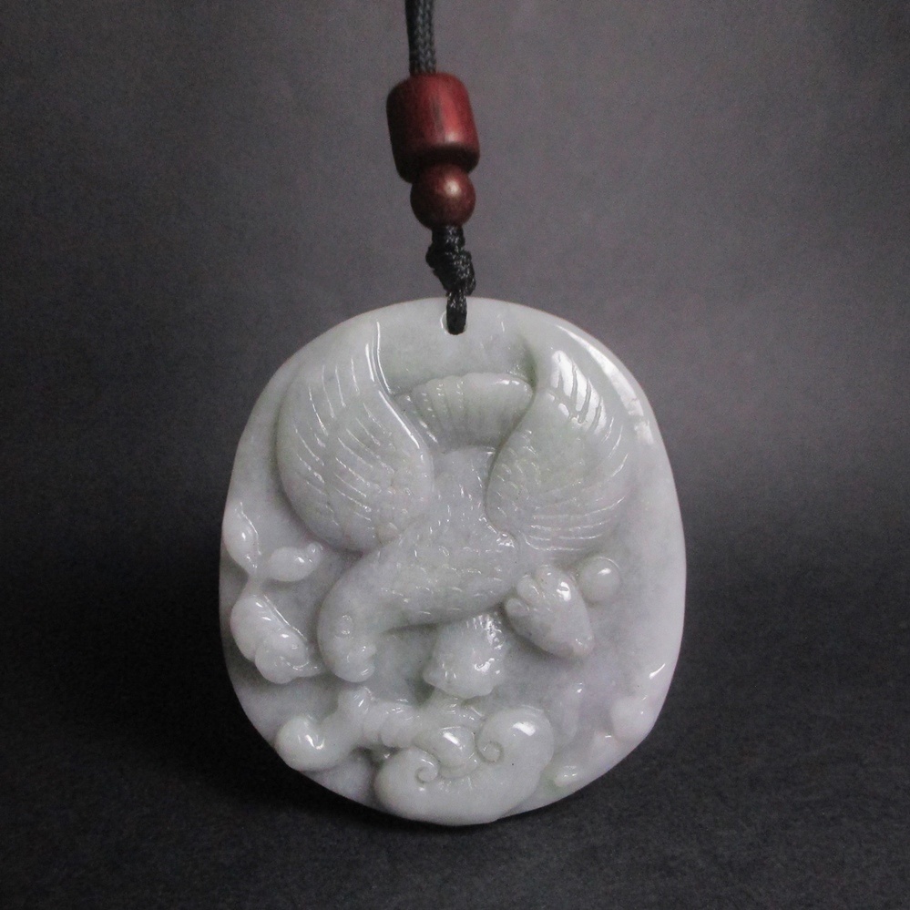 Giok Burma Garuda Eagle Light Lavender Jadeite Type A Necklace Kalung Liontin Giok Ungu Muda Myanmar