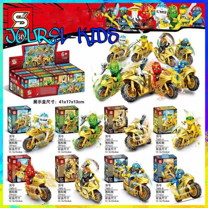 Unik Minifigures Ninjago Gold Motorcycle Sy 7600 Set Ninja Go Brick Mainan Murah