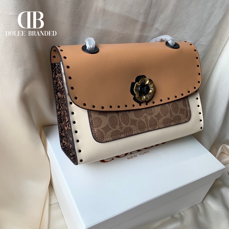 [READY]Coach Parker with Rivets and Snakeskin Shoulder Bag (29416)