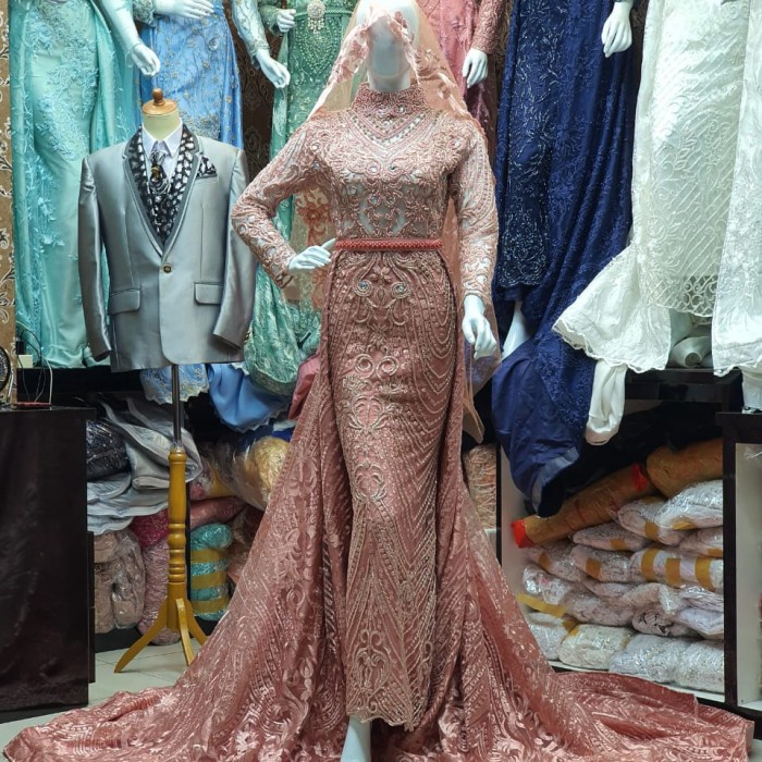 Original Produk Kebaya Dress Pesta wedding dress full payet - rose gold, all size fit L