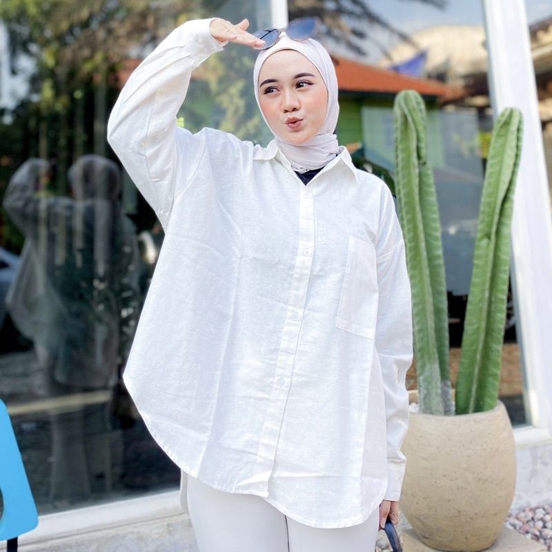 KEMEJA LINEN OVERSIZE / EVERY SHIRT KOREA STYLE BAHAN RAYON PREMIUM POLOS SAGE GREEN BLOUSE / KEMEJA ATASAN WANITA LINEN OVERSIZED