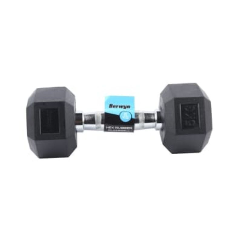 Berwyn Dumbbell Karet Hexagonal 5kg/Barbel Berwyn/Angkat Beban/Dumbbell 5kg Hitam