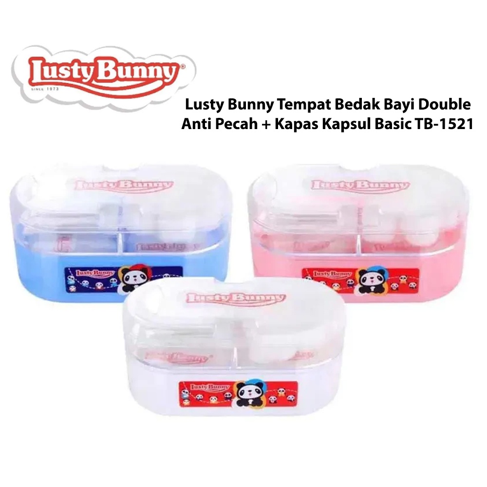 Lusty Bunny Baby Powder Tempat Bedak Bayi Double Anti Pecah + Kapas Kapsul Basic TB-1521