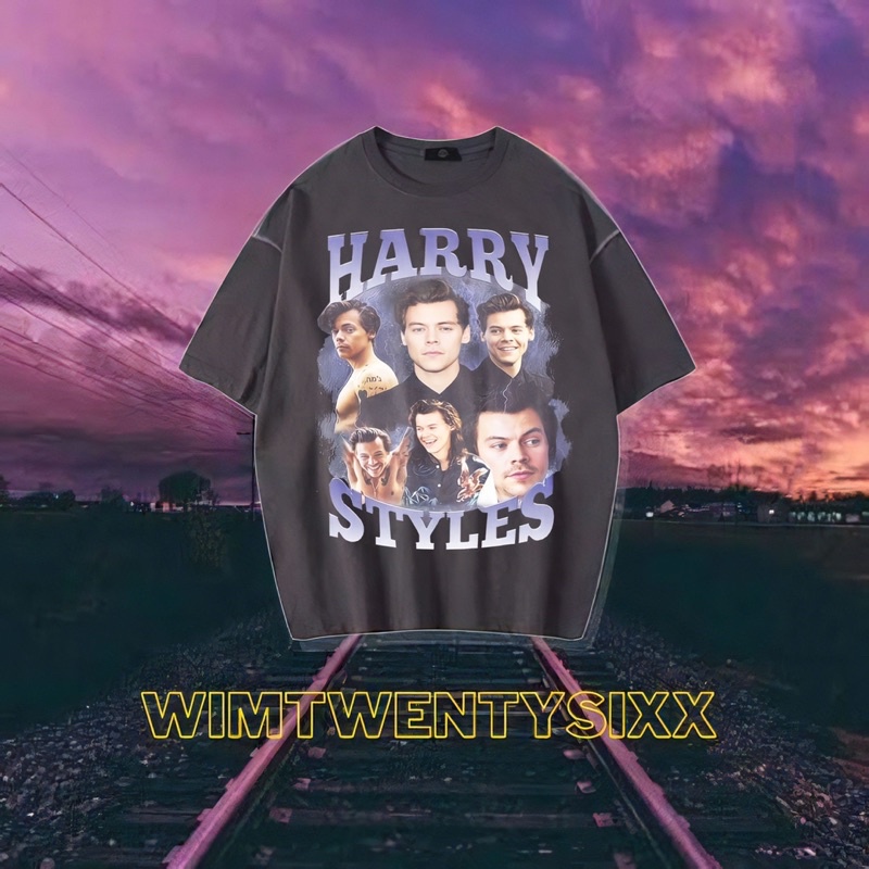 KAOS HARRY STYLE NIGHT CHANGES VINTAGE TEE (OVERSIZE DARK GREY T-SHIRT)