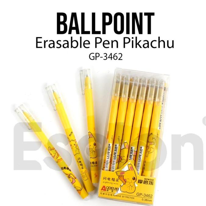 

<<<<<] 12pcs Pulpen Hapus Pikachu Kuning 3462 /1pack Erasable Pen