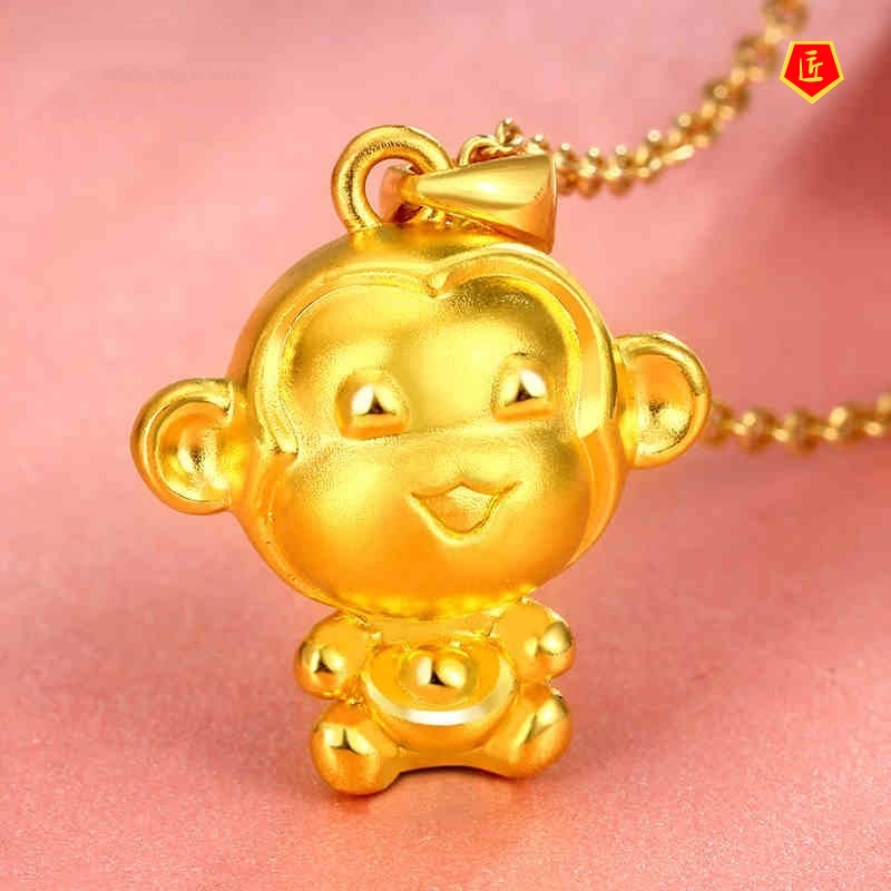 [Ready Stock]Zodiac Monkey Gold Pendant Necklace All-Matching Graceful