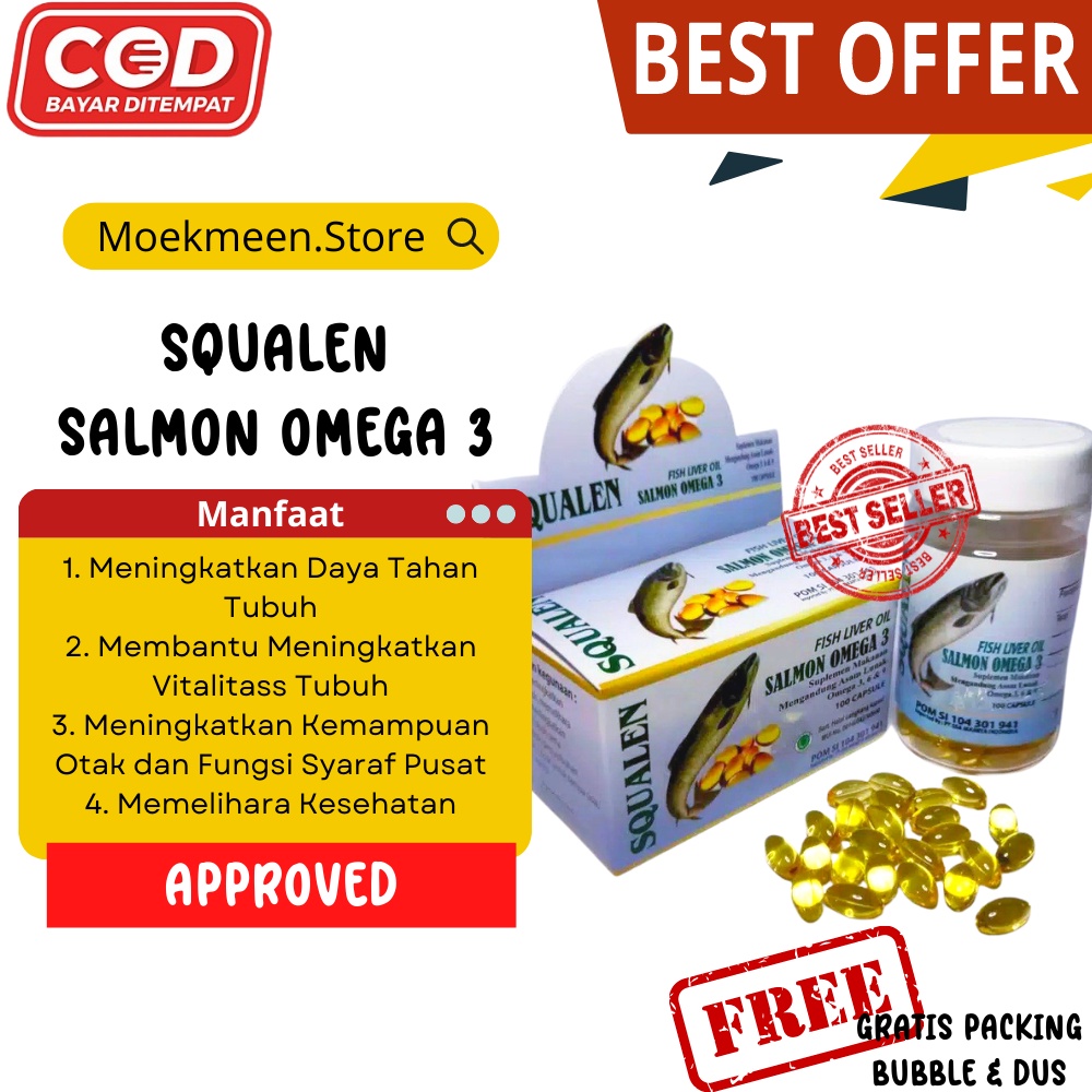 Minyak Ikan Salmon Omega 3 ORIGINAL Squalen Vitamin Otak Anak Kapsul Minyak Hati Ikan Salmon Omega 3