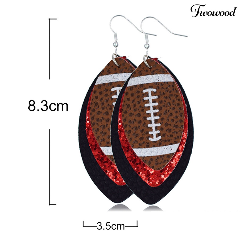 Twowood 1 Pair Dangle Earring Lightweight Multi-layer Faux Leather Vintage Unique Football Hook Earring for Women