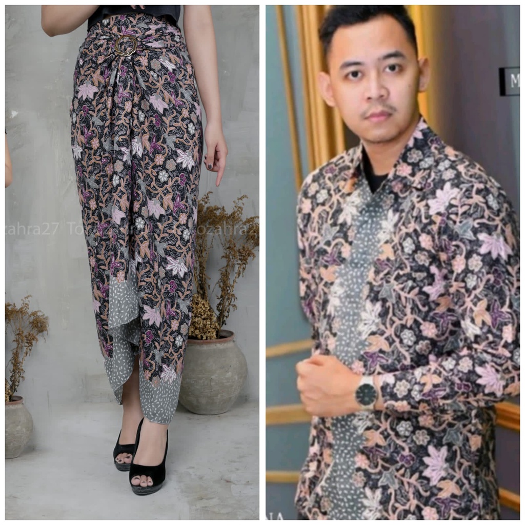 Couple Rok Lilit dan Kemeja Batik Panjang Premium