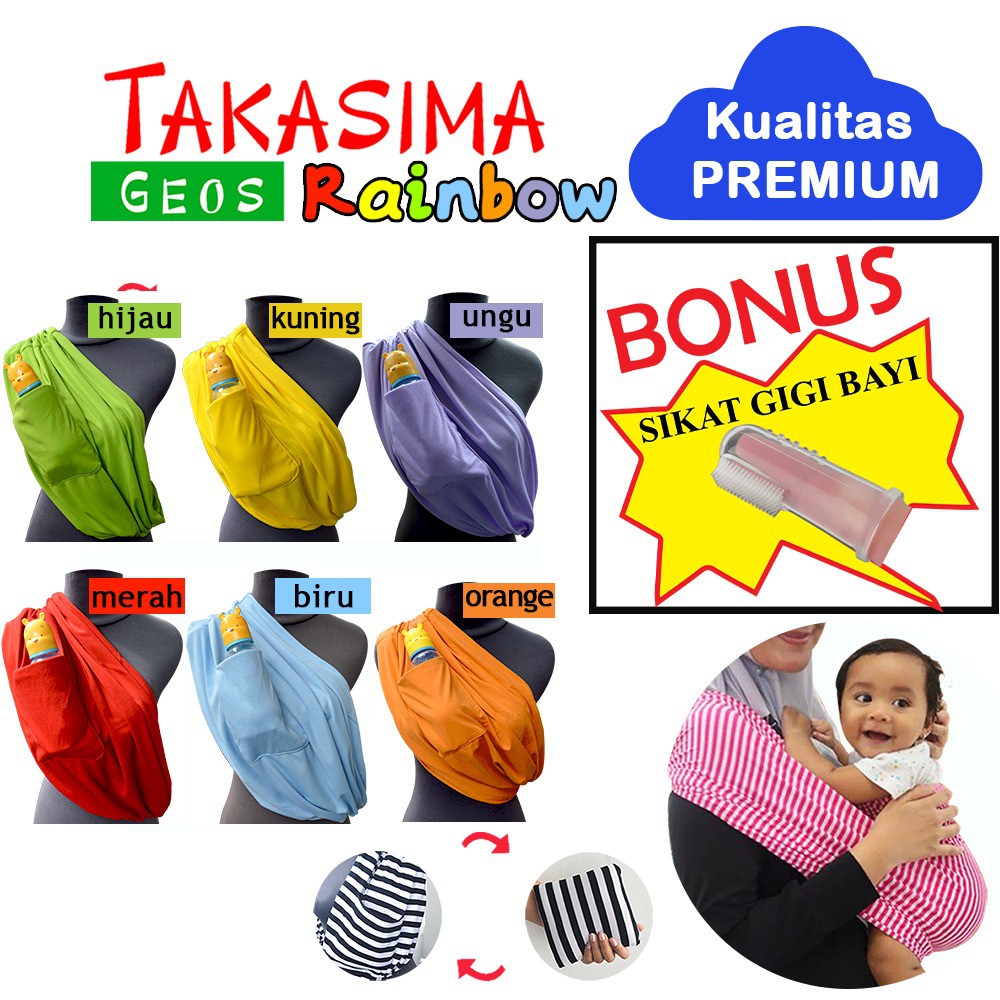 SALE 12.12 GEOS KANTONG TAKASIMA RAINBOW DENGAN KANTUNG Geos GENDONGAN KAOS MURAH GENDONGAN SLING