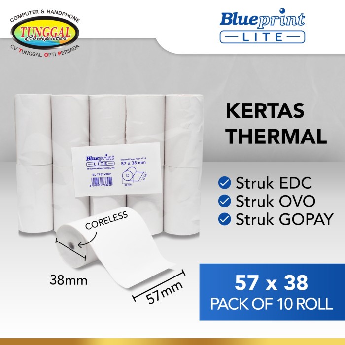 

Kertas Thermal BLUEPRINT Lite 57x38 mm Kertas Kasir Kertas Struk EDC - 1 Roll