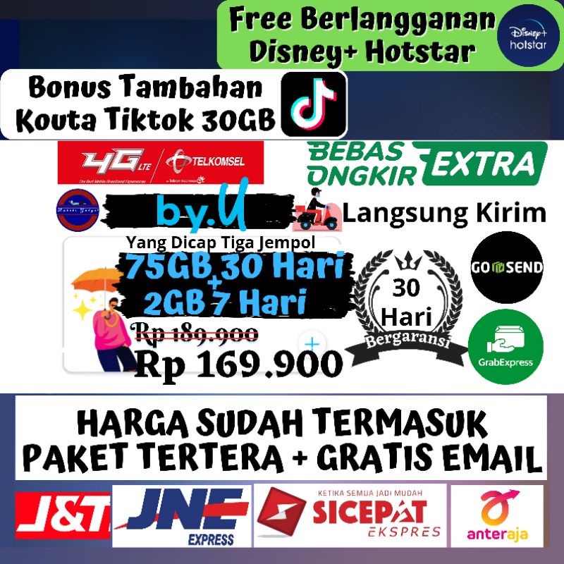 Kartu Perdana By U By.U By Telkomsel 75GB 30 Hari + Bonus Kouta