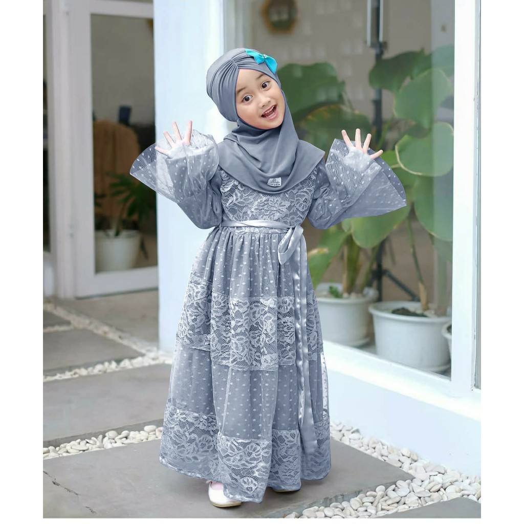 Dress Anak Model Baju Gamis Anak Perempuan Terbaru Umur 6 Thn 8 Thn Bahan Brukat Kombinasi Tile Dot