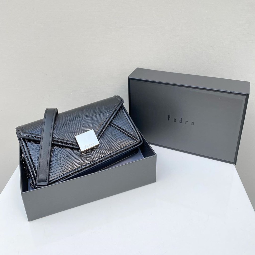 Pedro Pdro Lizard-Effect Leather Shoulder Bag Original Black