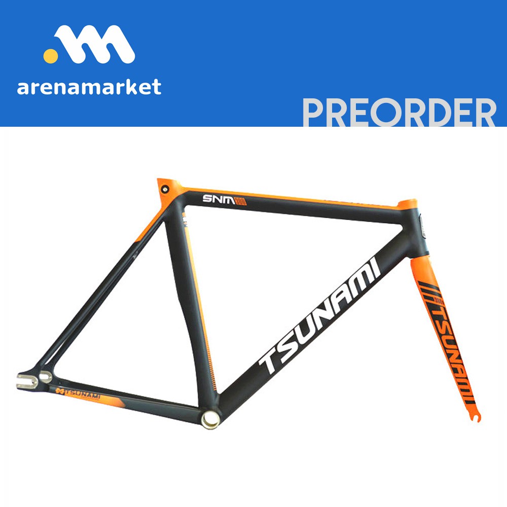 Frame Sepeda Fixie Aluminium Alloe Warna Hitam Oranye Tsunami SNM300