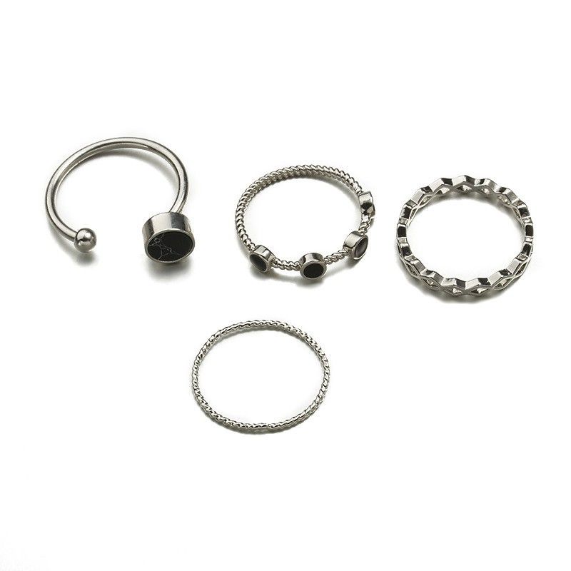 [Neshope] Cincin 4pcs Wanita Korea Batu Hitam