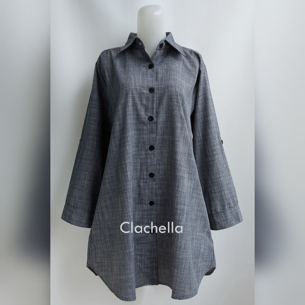 Clachella Baju Tunik Kemeja Motif Abstrak, Baju Atasan Wanita T218021