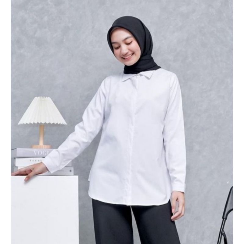 Tunik Putih Polos Toyobo // Kemeja Tunik polos // Kemeja Kerja Wanita