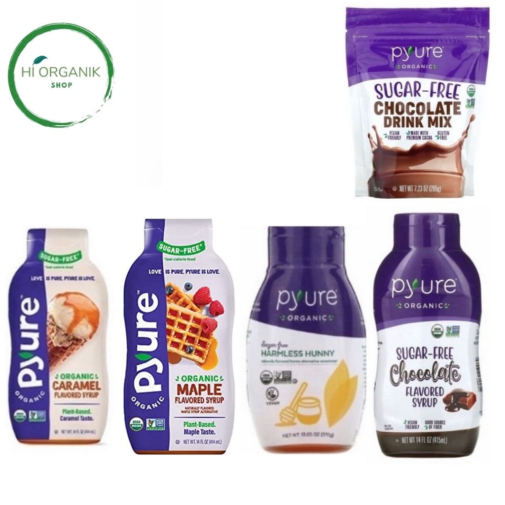 Pyure Organic harmless Hunny Sugar Free Honey 370 gr ; Organic Sugar Free Caramel Flavored Syrup 415