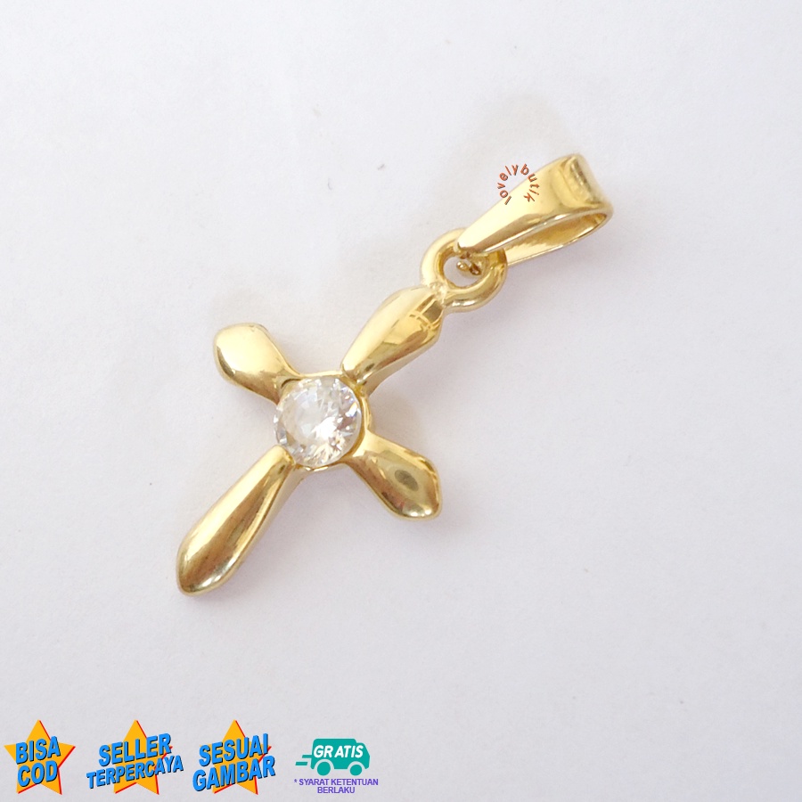 Lovelybutik Liontin Titanium Anti Karat Liontin Kalung Titanium Rohani Model Salib Kecil Permata