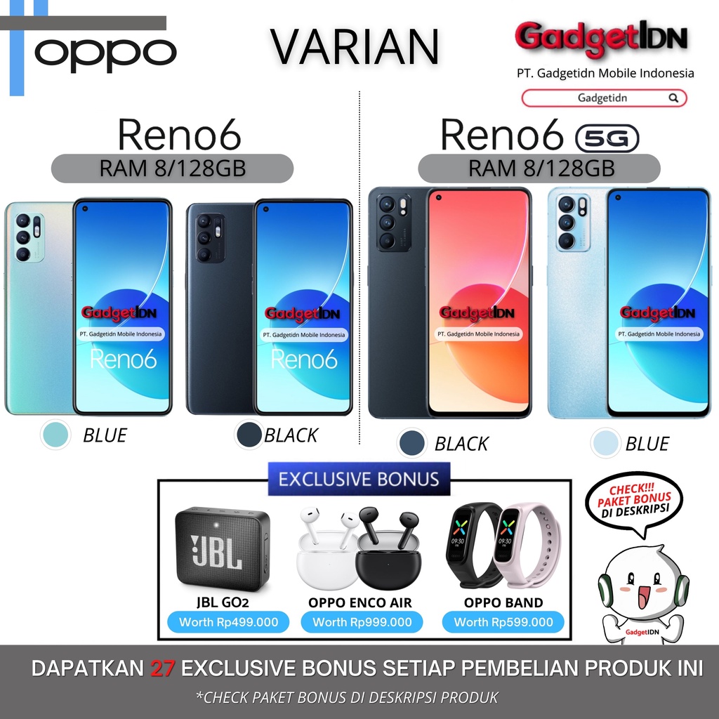 OPPO RENO 6 (RENO6 5G / RENO6 / RENO 6 PRO ) NFC 8/128GB -12/256GB GARANSI RESMI