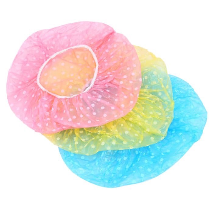 Shower Cap Plastik Penutup Rambut Anti Air Transparan Desain Motif untuk Kamar Mandi