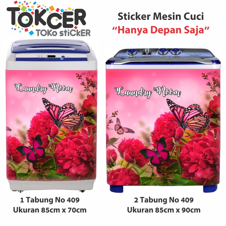 Stiker Mesin Cuci 1 atau 2 Tabung Motif KUPU-KUPU