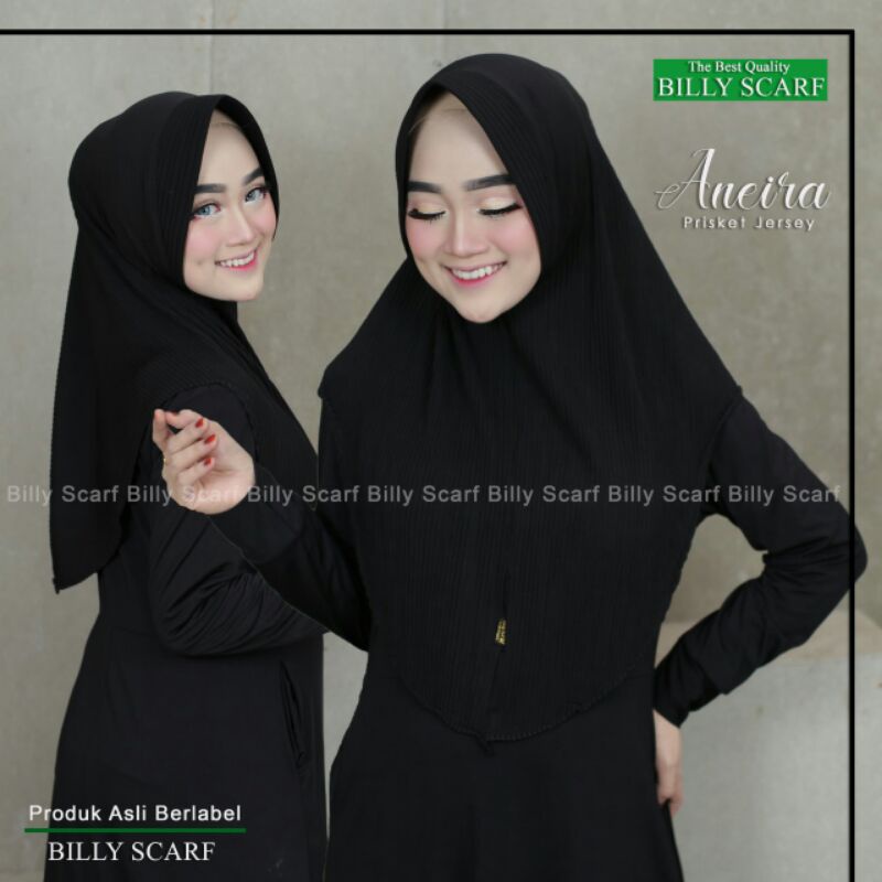 Jilbab Bergo Plisket Jersey Simpel Aneira Ori Billy-Hitam