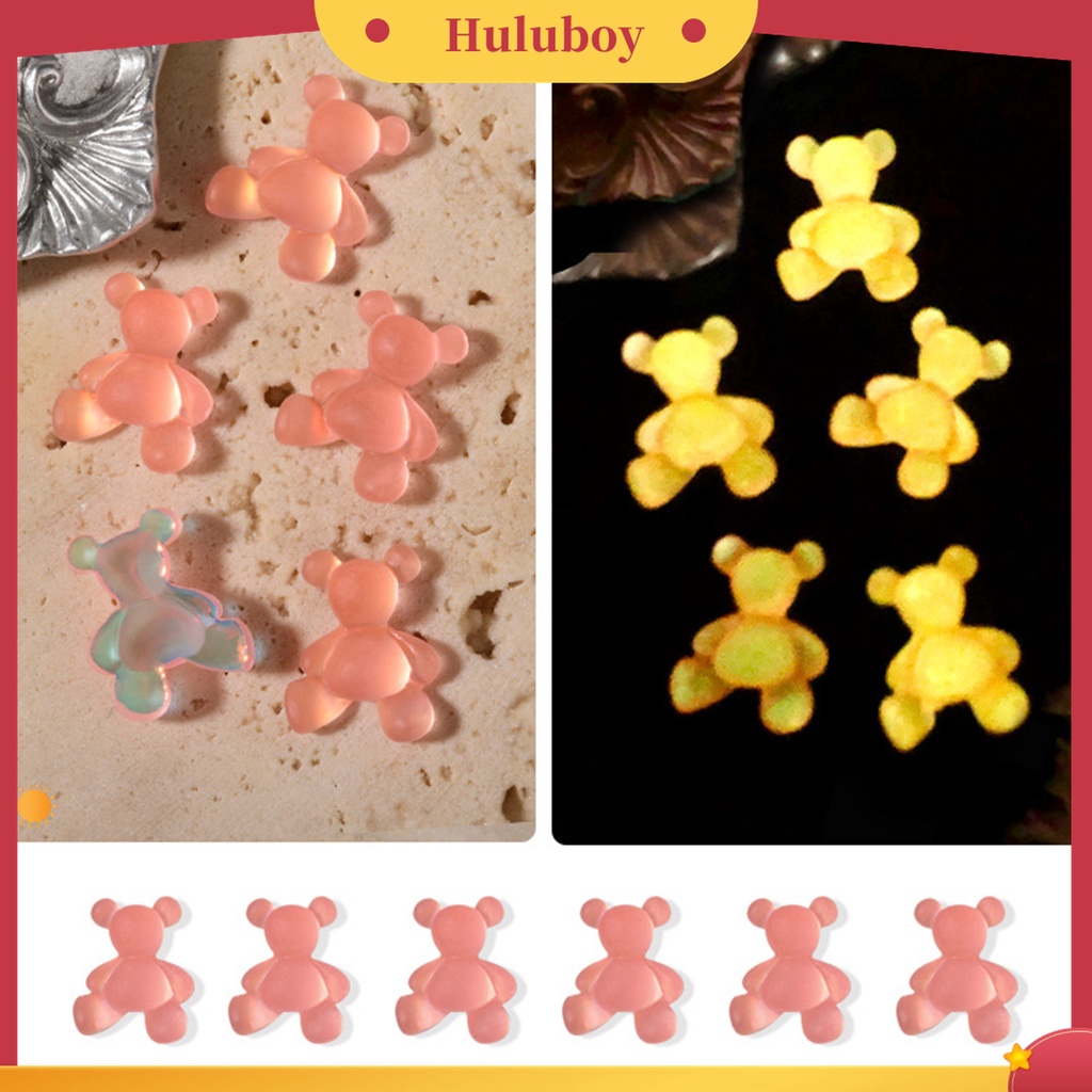 Huluboy Huluboy♡ 8pcs Dekorasi Kuku Luminous Bentuk Beruang Untuk Musim Panas