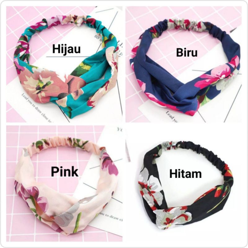 FLOWER HEADBAND BANDO KOREA MOTIF BUNGA BAHAN KAIN