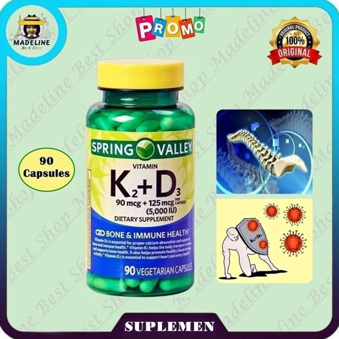 Vitamin K2+D3 - SPRING VALLEY 90 Vegetarian Capsules ---Terbaru---