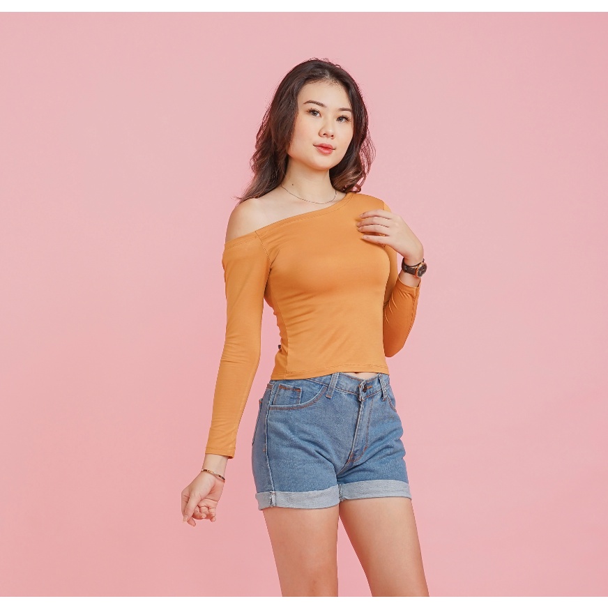 MODAVIE - YASMINE Longsleeve One Shoulder Top Baju Atasan Wanita Korean Top Lengan Panjang