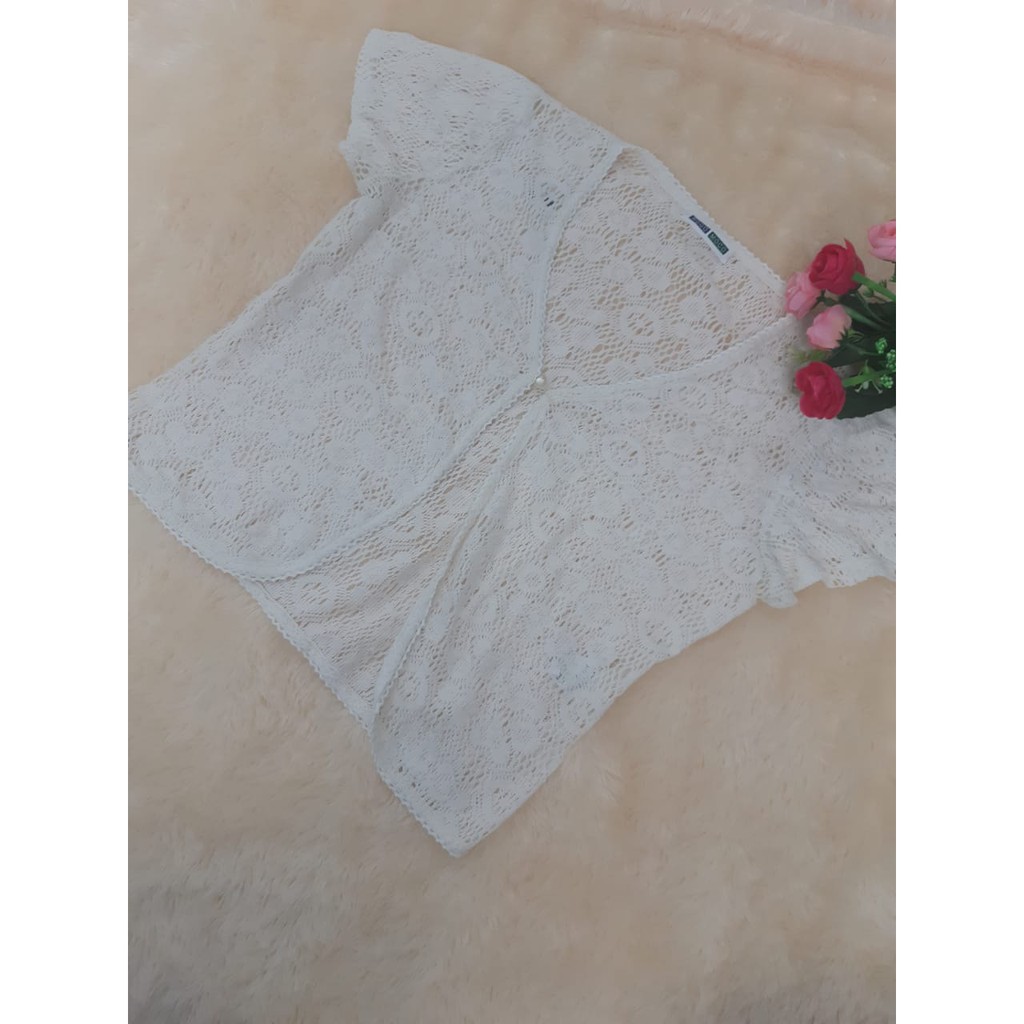 Outer Cardigan Wanita Crochet Rajut Import Jaring
