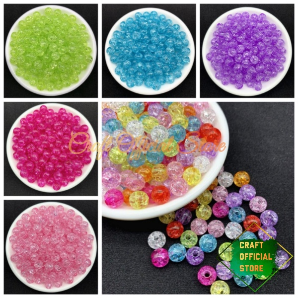 50 Pcs Mote Es Retak Manik Manik Ice Bola Kaca Retak Acrylic Bead Crackle