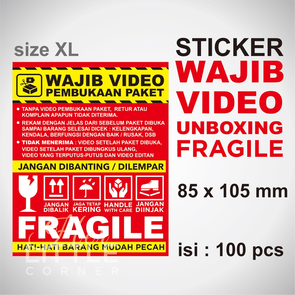 

STICKER WAJIB VIDEO UNBOXING FRAGILE (100 pcs) uk. 8,5 x 10,5 cm