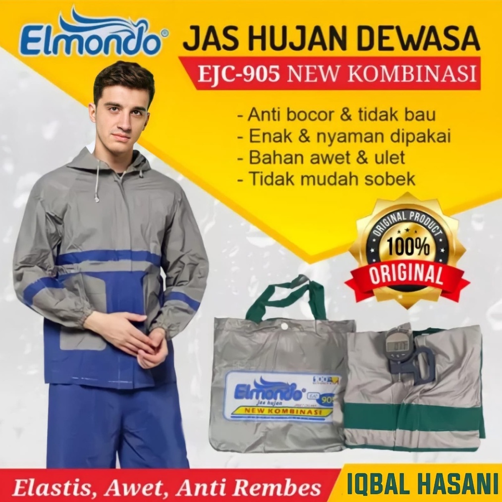 Jas Hujan Elmondo New Kombinasi Jaket Celana Untuk Pria Dan Wanita Bahan Karet Anti Air Tebal