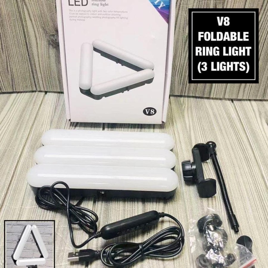 V8 Led Foldable Ring Light Selfie Make Up 3 Lampu