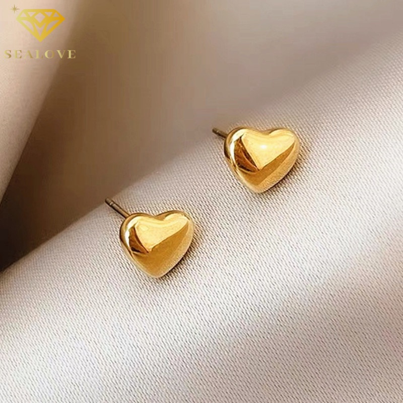 SEALOVE Anting Titanium Asli Wanita Hati Lapis Emas 18k Anting Tusuk anti karat dan anti luntur Aksesoris