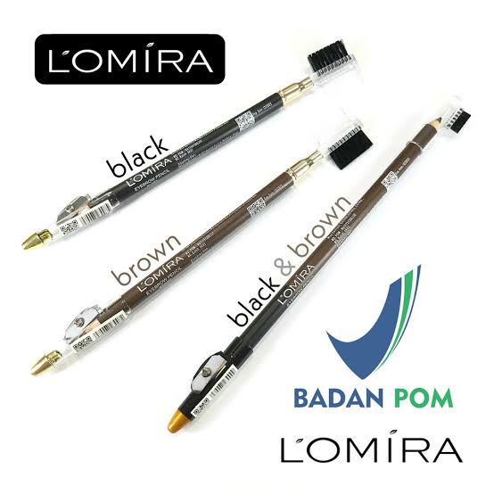 *galerybeautysemarang* Lomira Eyebrow Pensil Alis with brush black brown 2in1 Black Brown