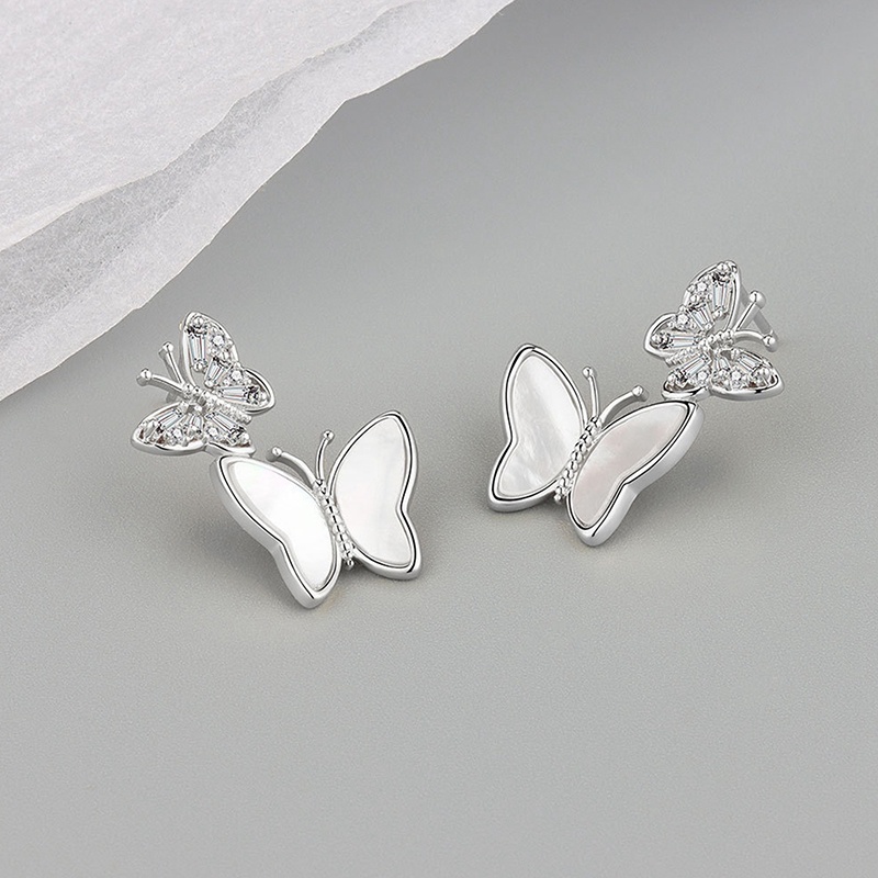 Anting Stud Kristal Bentuk Kupu-Kupu Warna Silver Untuk Wanita Butterfly